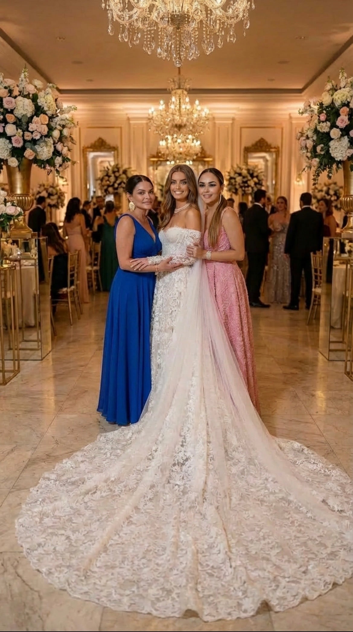 Custom Made Lace Wedding Dress with Sweetheart Neckline, Off-the-Shoulder Long Sleeves Long Train