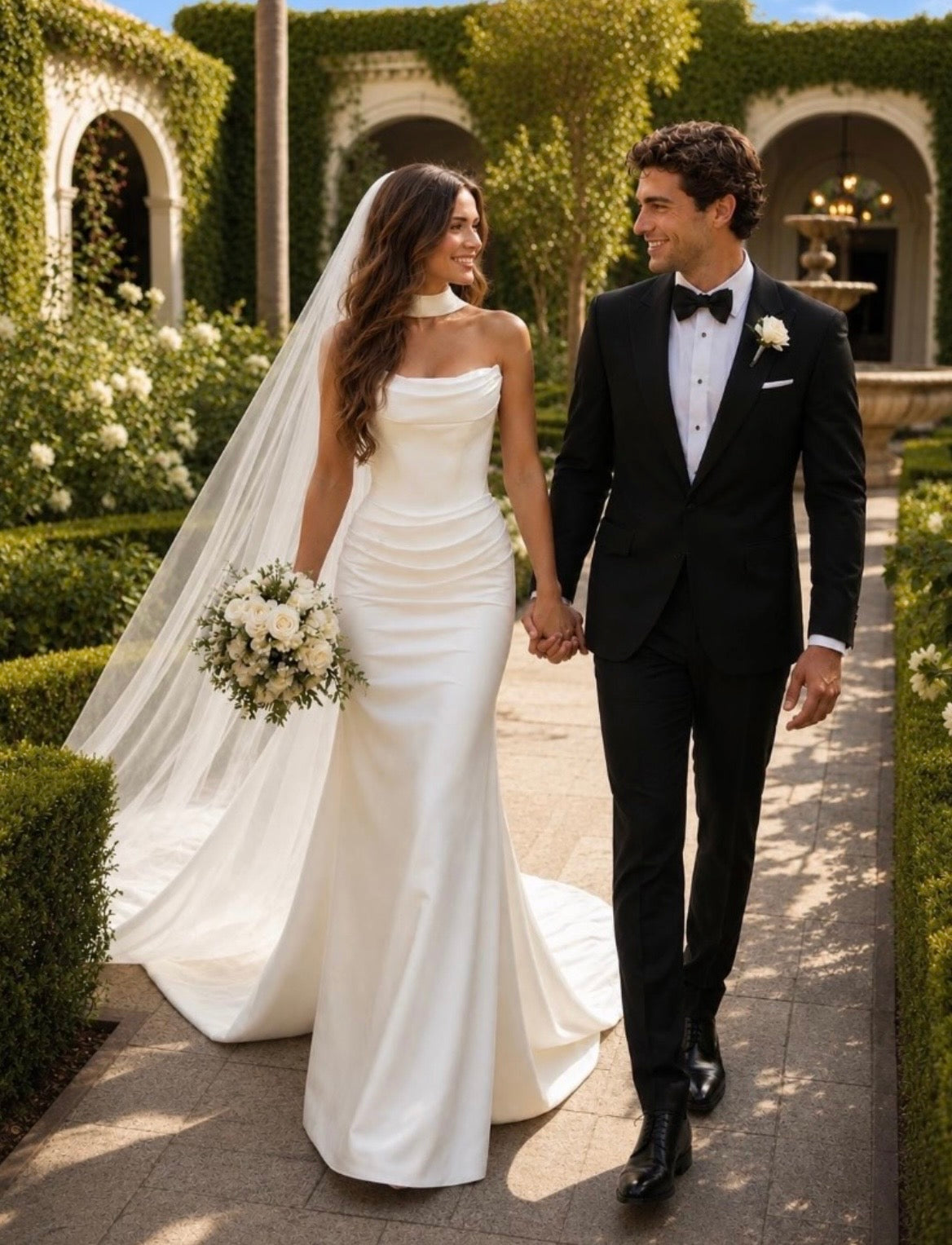 Custom Made Satin Mermaid Wedding Dress | Sleeveless Beach Wedding Gown