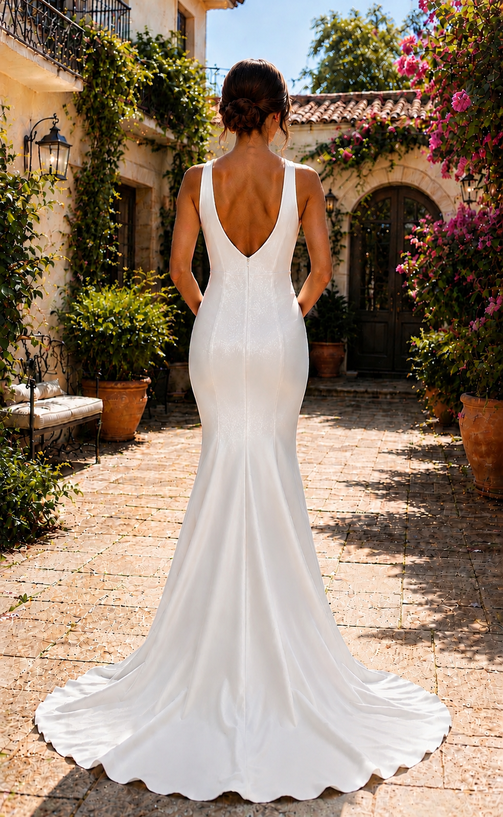 Minimalist Satin Mermaid Wedding Dress with Open Back & Long Train | Custom Bridal Gown