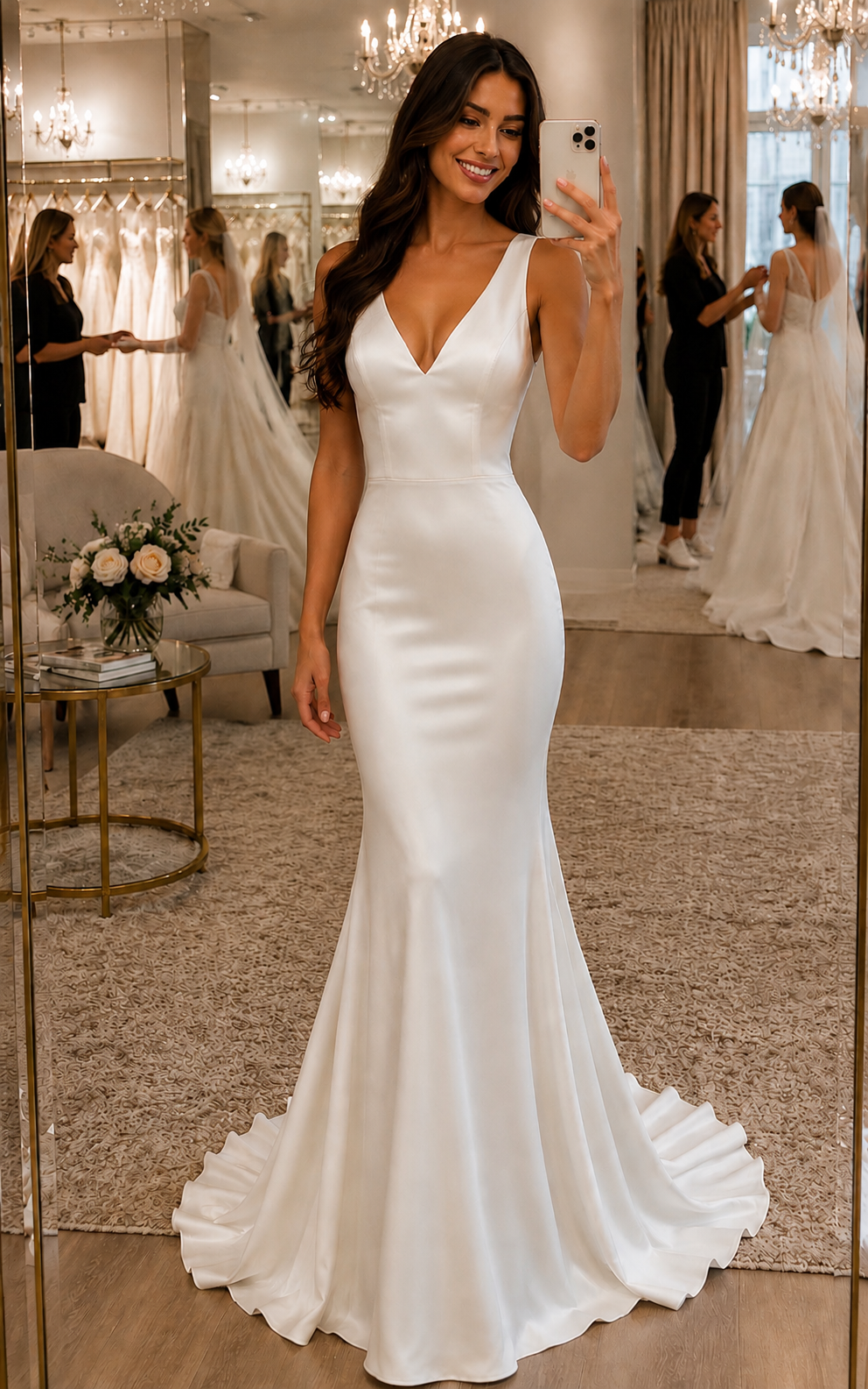 Minimalist Satin Mermaid Wedding Dress with Open Back & Long Train | Custom Bridal Gown